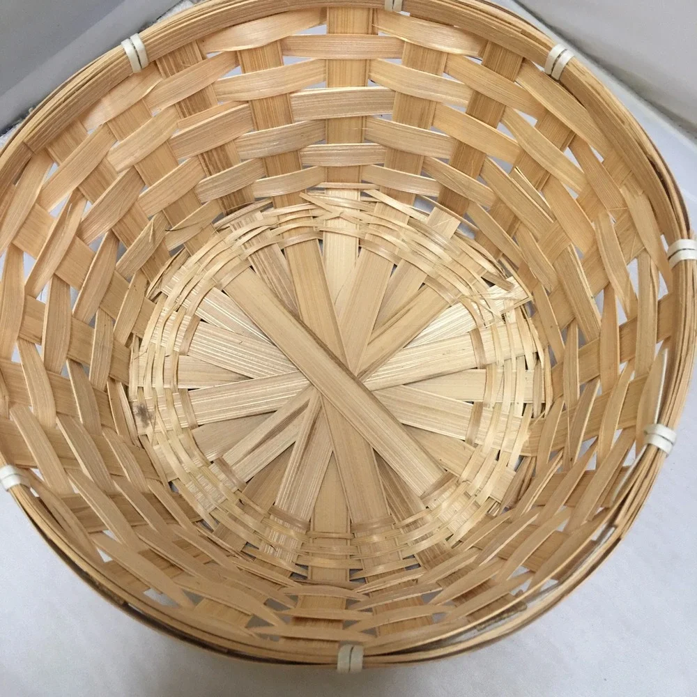 Woven Bamboo Basket Home Decor Small Natural Round Utility Storage Cottagecore